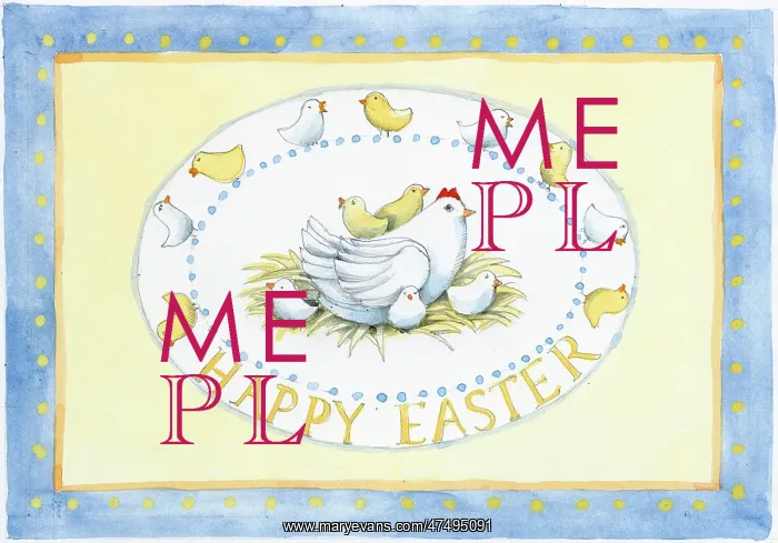 : Happy Easter with Chicken and Chicks in Oval : Happy Easter with Chicken and Chicks in Oval