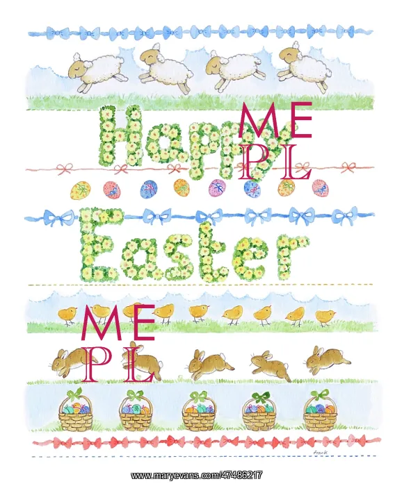 : Happy Easter design with rows of Easter things : Happy Easter design with rows of Easter things