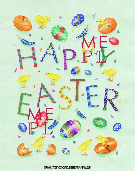 : Happy Easter with eggs and chicks : Happy Easter with eggs and chicks