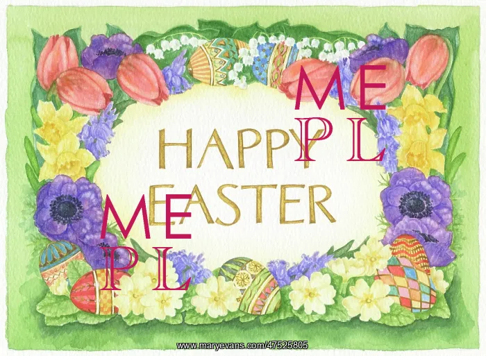 : Happy Easter with flowers and decorated eggs : Happy Easter with flowers and decorated eggs