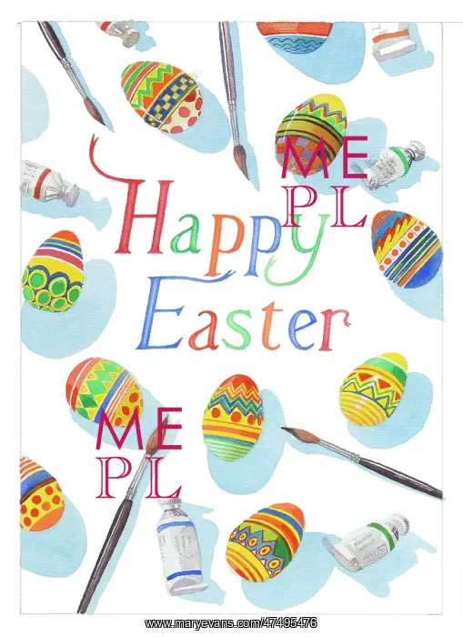: Happy Easter with Paint Brushes and Eggs : Happy Easter with Paint Brushes and Eggs