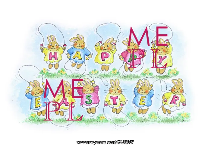  : Happy Easter with Rabbits Skipping