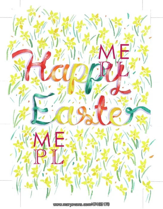 : Happy Easter Ribbons with daffodils : Happy Easter Ribbons with daffodils