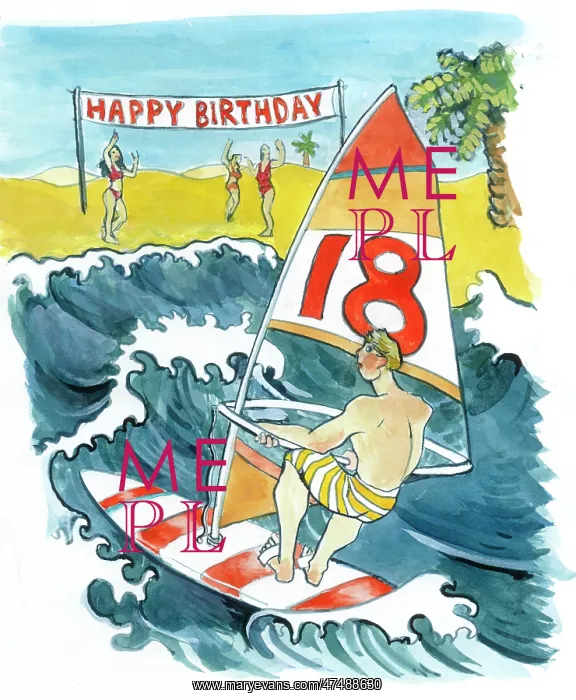 : Happy Eighteenth Birthday with Windsurfer : Happy Eighteenth Birthday with Windsurfer
