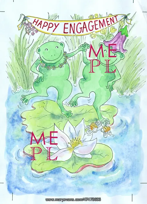 : Happy Engagement- Two frogs dancing on a lily pad : Happy Engagement- Two frogs dancing on a lily pad