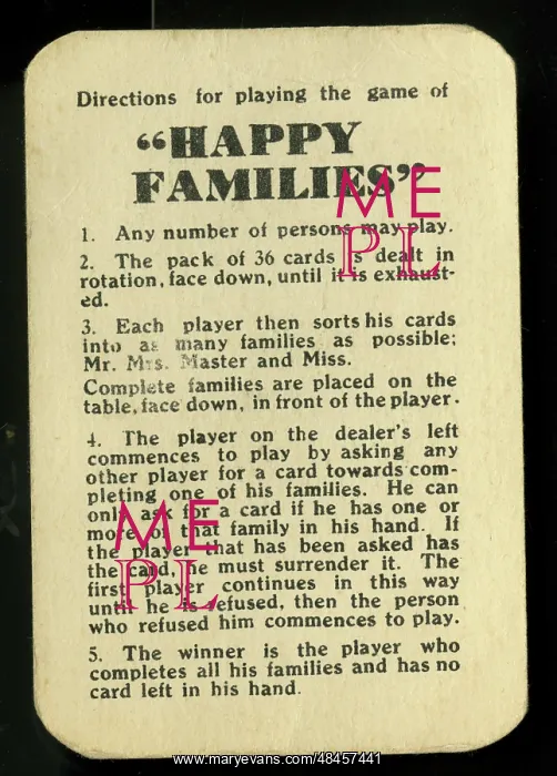  : Happy Families - rules and directions
