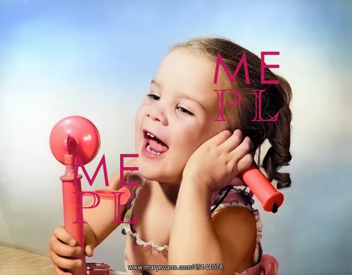 : Happy Little Girl Talking into : Happy Little Girl Talking into