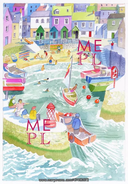 : Harbour scene with bathers and boats : Harbour scene with bathers and boats