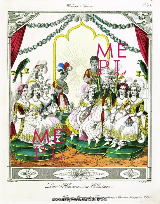 : The Harem in Elysium'. Coloured copper engraving : The Harem in Elysium'. Coloured copper engraving