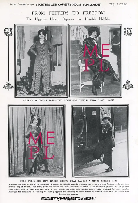 : Harem trousers replace the hobble skirt : Harem trousers replace the hobble skirt