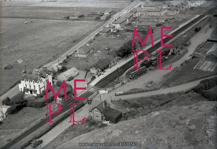 : Harlech Railway Station from Harlech Castle, Gwynedd, Wales : Harlech Railway Station from Harlech Castle, Gwynedd, Wales