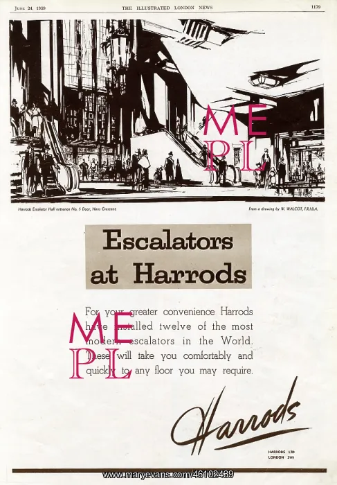 : Harrods advertisement 1939 - new escalators installed : Harrods advertisement 1939 - new escalators installed