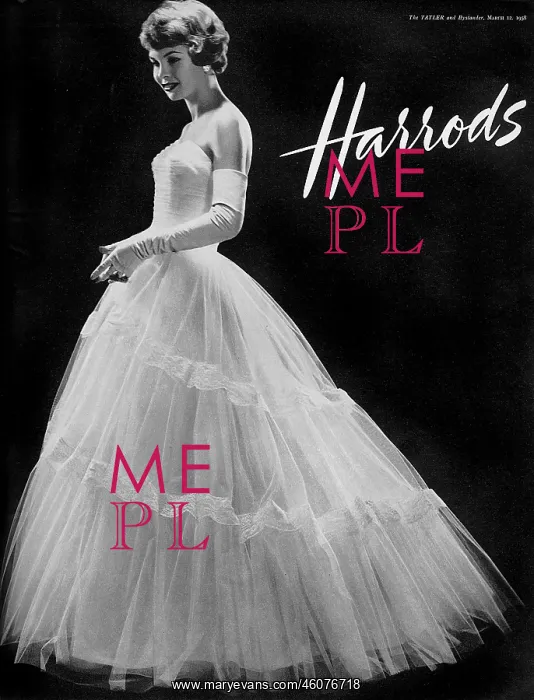 : Harrods ballgown of nylon net, 1958 : Harrods ballgown of nylon net, 1958