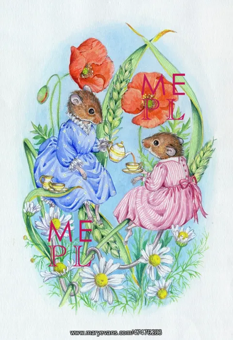 : Harvest Mice Drinking Tea - sitting on wheat : Harvest Mice Drinking Tea - sitting on wheat