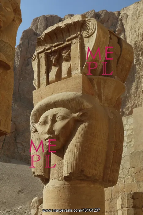 : Hathor capitals, Temple of Hatshepsut, Theban Necropolis : Hathor capitals, Temple of Hatshepsut, Theban Necropolis