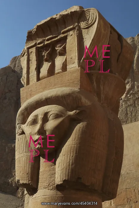 : Hathor capitals, Temple of Hatshepsut, Theban Necropolis : Hathor capitals, Temple of Hatshepsut, Theban Necropolis