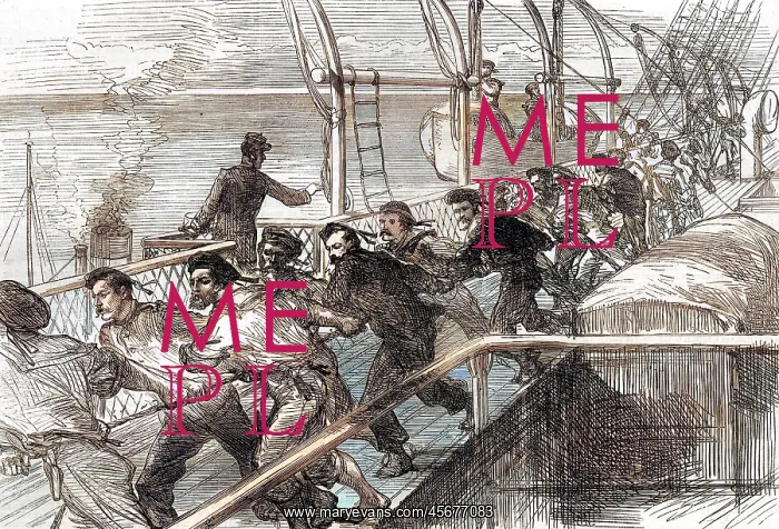 : The hauling up of a lifeboat on HMS Serapis, 1875 : The hauling up of a lifeboat on HMS Serapis, 1875