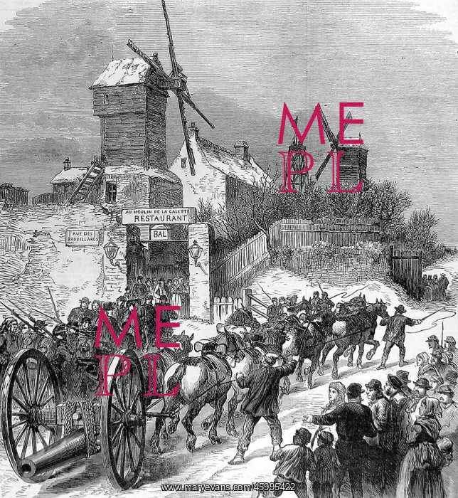: Hauling ship's guns up Montmartre, Paris; Franco-Prussian : Hauling ship's guns up Montmartre, Paris; Franco-Prussian