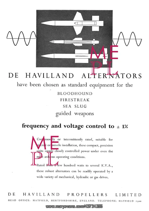 : De Havilland Alternators For Guided Missiles : De Havilland Alternators For Guided Missiles