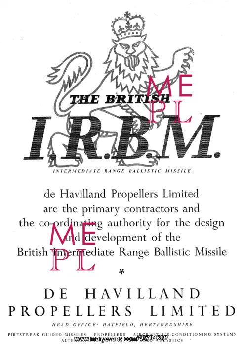 : De Havilland IRBM - Intermediate Range Ballistic Missile : De Havilland IRBM - Intermediate Range Ballistic Missile