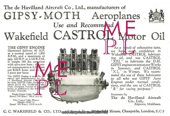 : De Havilland Co Recommend Castrol For The Gipsy-Moth : De Havilland Co Recommend Castrol For The Gipsy-Moth