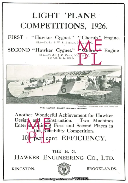 : Hawker Cygnet First In The 1926 Light Plane Competitions : Hawker Cygnet First In The 1926 Light Plane Competitions