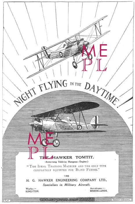 : Hawker Tomtit Training Aircraft. Equipped For Blind Flying : Hawker Tomtit Training Aircraft. Equipped For Blind Flying