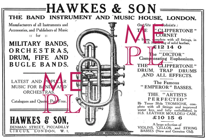 : Hawkes & Son - Musical Instruments. 1918 Advert : Hawkes & Son - Musical Instruments. 1918 Advert