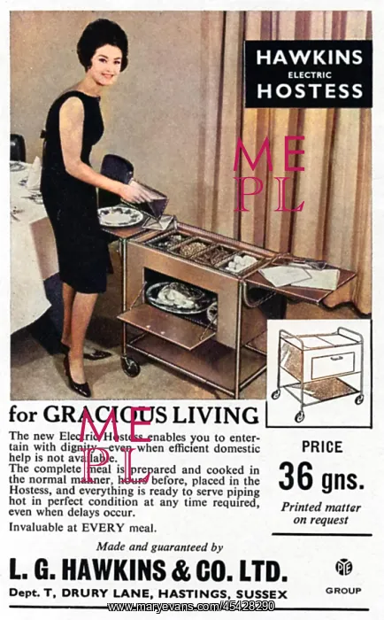: Hawkins electric hostess trolley advertisement : Hawkins electric hostess trolley advertisement