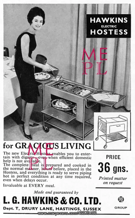 : Hawkins electric hostess trolley advertisement : Hawkins electric hostess trolley advertisement