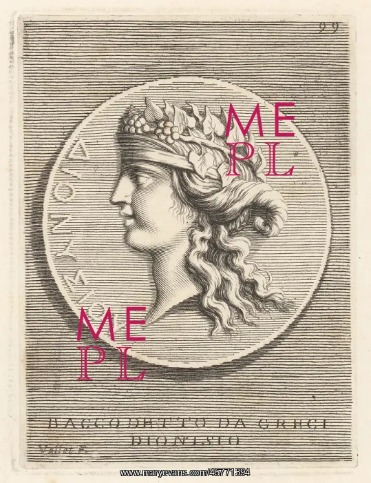 : Head of Bacchus, Roman god of wine and grapes : Head of Bacchus, Roman god of wine and grapes