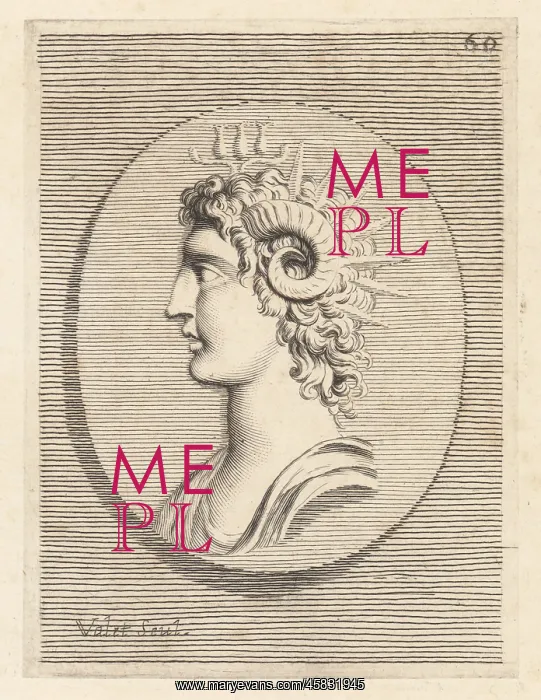 : Head of Mark Antony with ram's horns and sun rays : Head of Mark Antony with ram's horns and sun rays