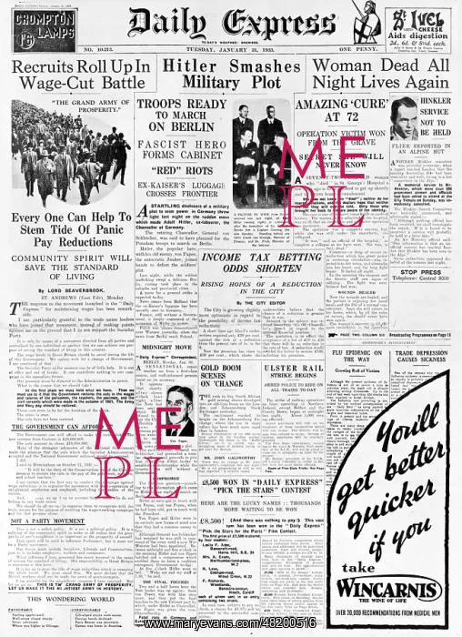 : Headline of the nomination of Hitler as Reich Chancellor in : Headline of the nomination of Hitler as Reich Chancellor in