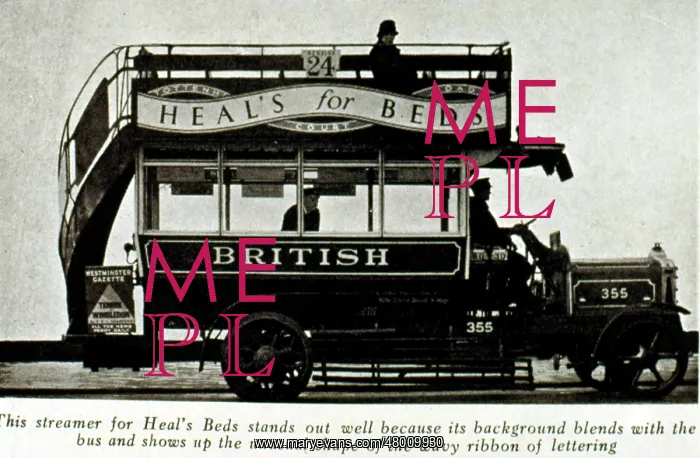 : Heal's for Beds advertisement on the side of a bus