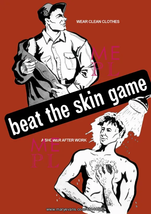 : Health propaganda poster of a worker dressing : Health propaganda poster of a worker dressing