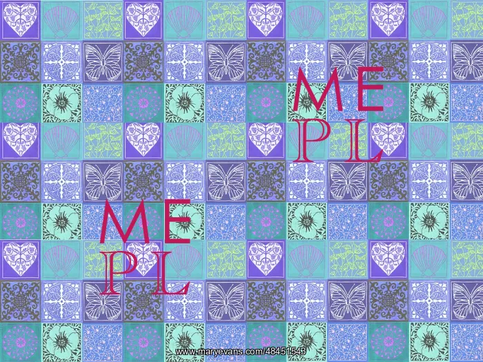 : Hearts, shells, and flowers linocut repeating pattern