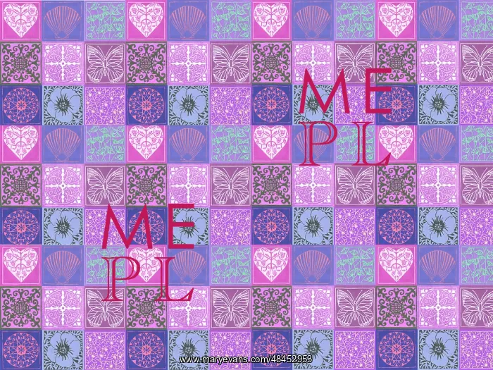  : Hearts, shells, and flowers linocut repeating pattern