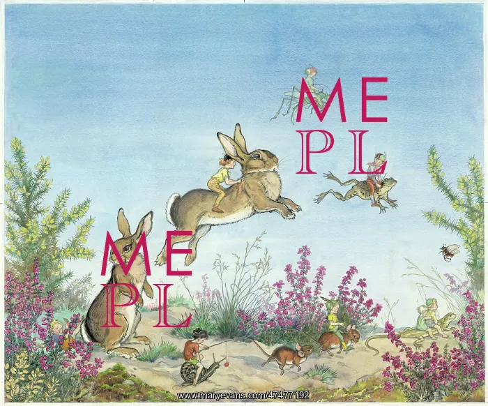 : Over the Heather - pixies riding rabbit : Over the Heather - pixies riding rabbit
