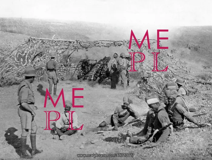 : Heavy artillery in action in the desert, WW1 : Heavy artillery in action in the desert, WW1