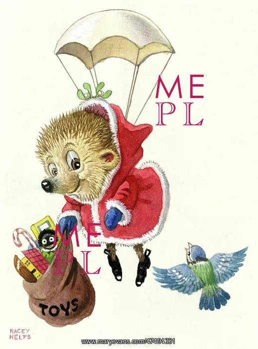 : Hedgehog Father Christmas and parachute : Hedgehog Father Christmas and parachute