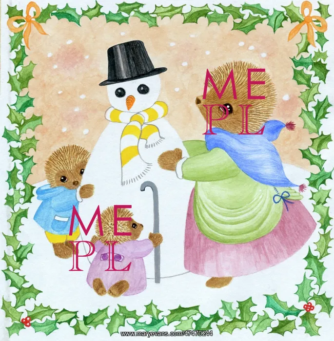 : Three hedgehogs making snowman : Three hedgehogs making snowman