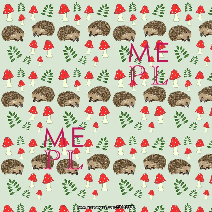  : Hedgehogs and toadstools repeating pattern