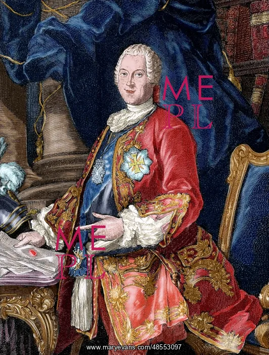 : Heinrich, count von Bruhl (1700-1763). Colored engraving : Heinrich, count von Bruhl (1700-1763). Colored engraving