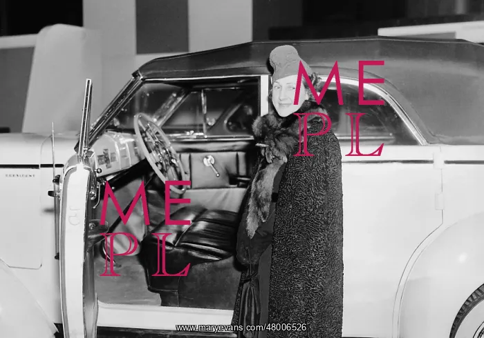 : Helen Dryden at a motor show, 1937 : Helen Dryden at a motor show, 1937