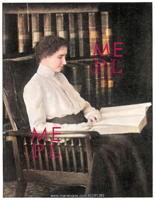 : Helen Keller reading Braille : Helen Keller reading Braille