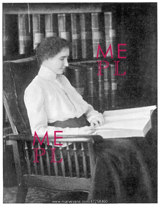  : Helen Keller reading Braille