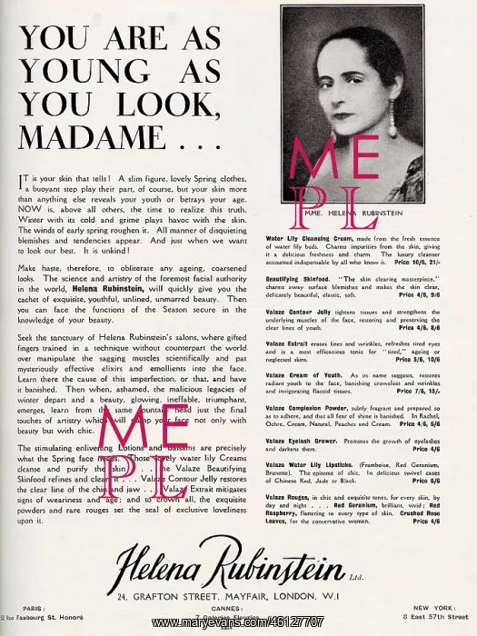 : Helena Rubinstein advertisement, 1930 : Helena Rubinstein advertisement, 1930