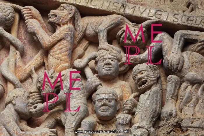 : Hell, Last Judgement tympanum, Abbatiale Sainte-Foy : Hell, Last Judgement tympanum, Abbatiale Sainte-Foy