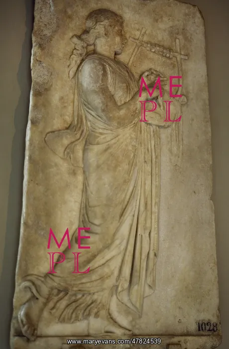 : Hellenistic relief depicting a Muse playing the zither : Hellenistic relief depicting a Muse playing the zither