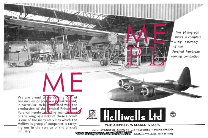: Helliwells Aircraft Maintenance & Engineering 1954 Walsall : Helliwells Aircraft Maintenance & Engineering 1954 Walsall